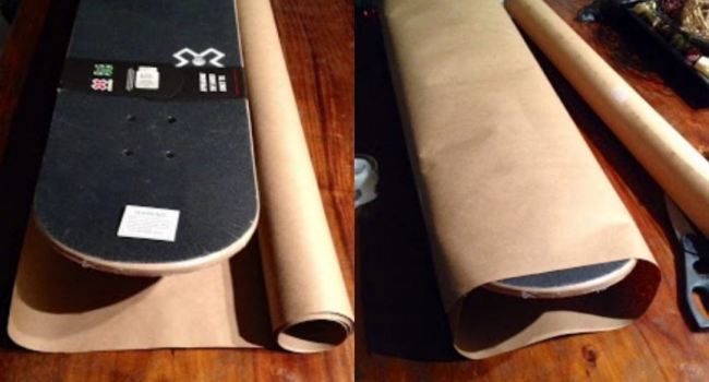 Wrap the Skateboard with Butcher Paper and Gift Wrapper